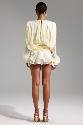 Dekia Long Sleeve Hollow Out Flounce Mini Dress