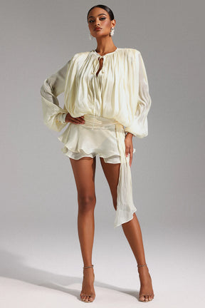 Dekia Long Sleeve Hollow Out Flounce Mini Dress