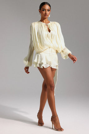 Dekia Long Sleeve Hollow Out Flounce Mini Dress