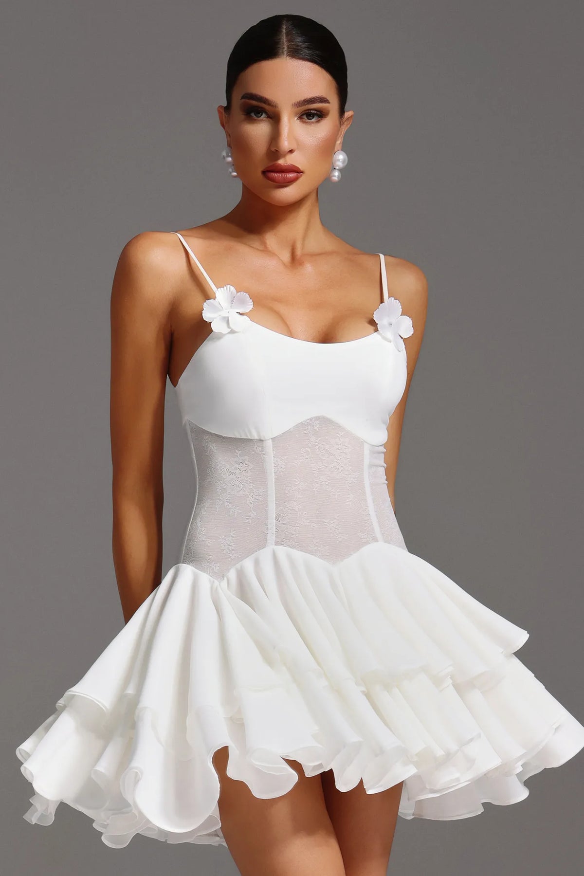 Natalya Sleeveless Flounce Flowers Mini Dress
