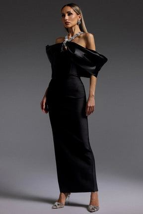 Sloan Halter Diamond Off-The-Shoulder Bandage Maxi Dress