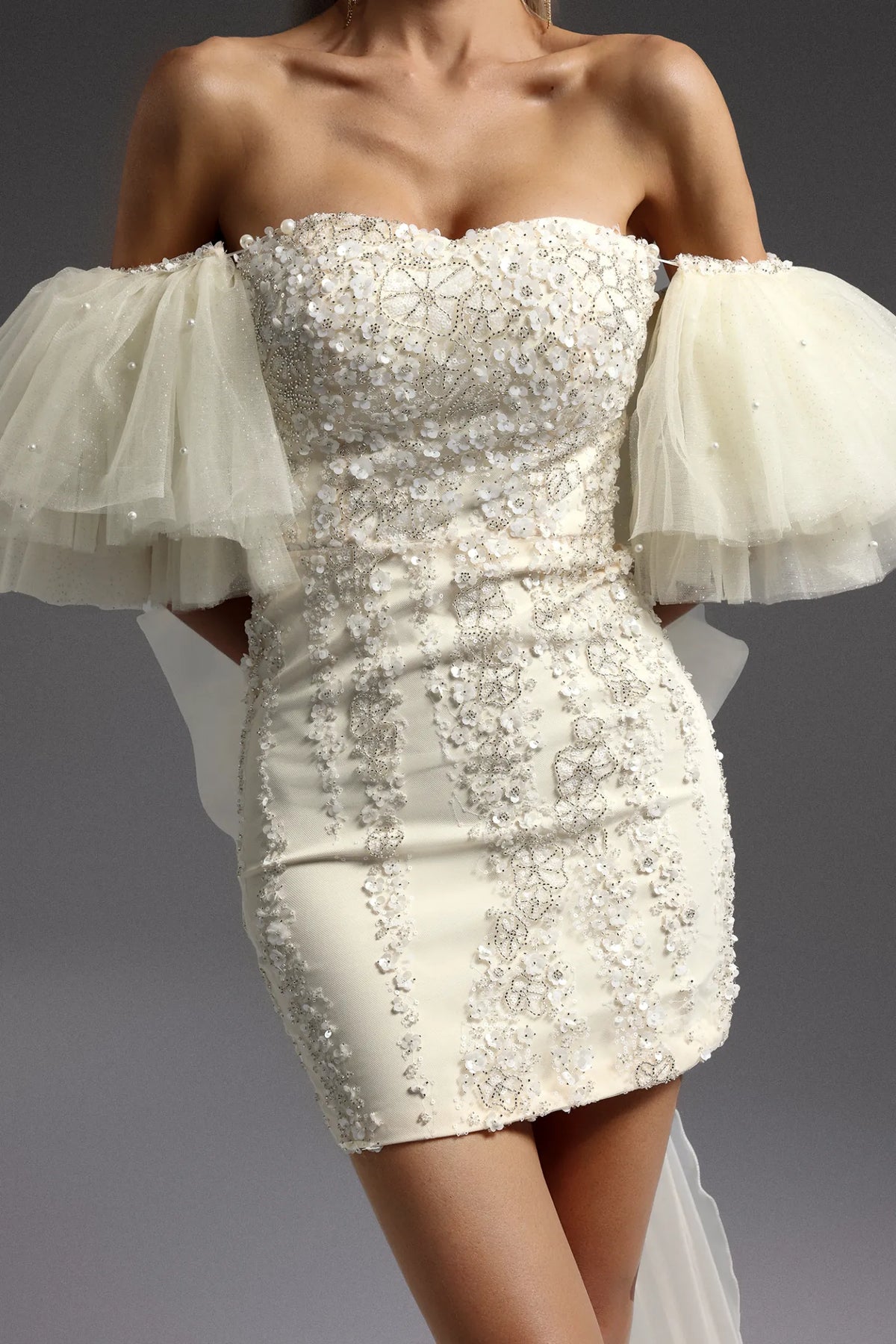 Emma Off-the-Shoulder Sequin Streaking Mini Dress