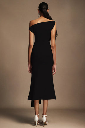 Juny Oblique Shoulder Sleeveless Folds Midi Dress