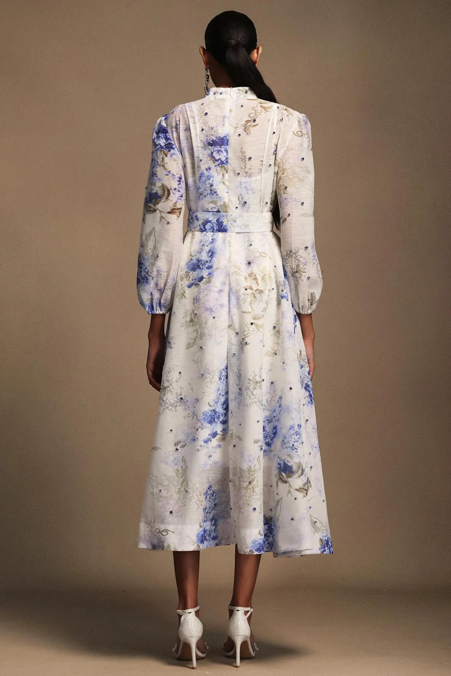 Ilsa Long Sleeves Floral Printed Diamond Midi Dress