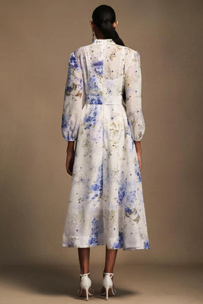 Ilsa Long Sleeves Floral Printed Diamond Midi Dress
