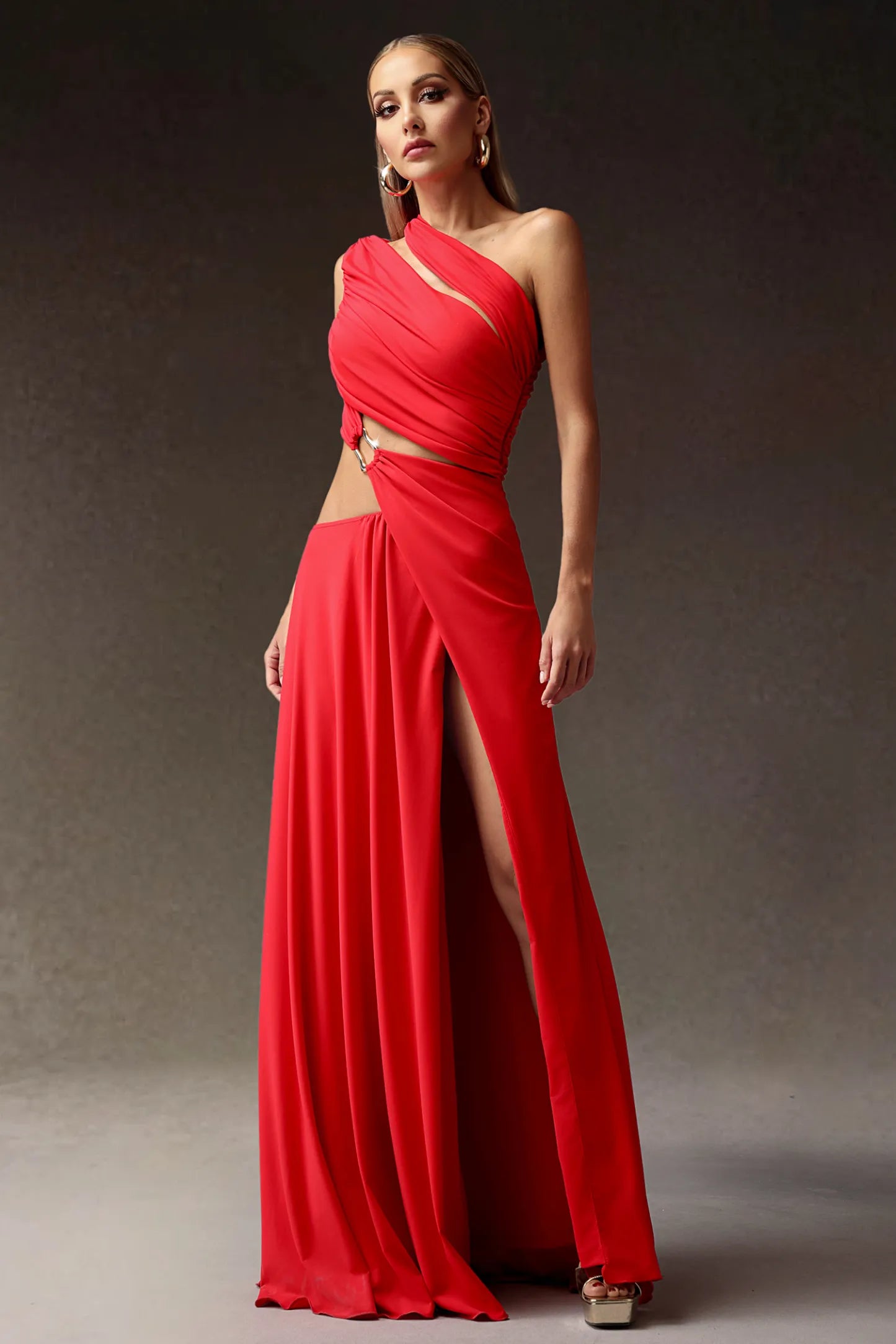 Xlyia High Slit Hollowed-out Maxi Dress