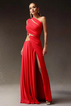 Xlyia High Slit Hollowed-out Maxi Dress