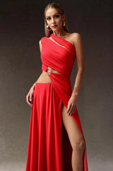 Xlyia High Slit Hollowed-out Maxi Dress