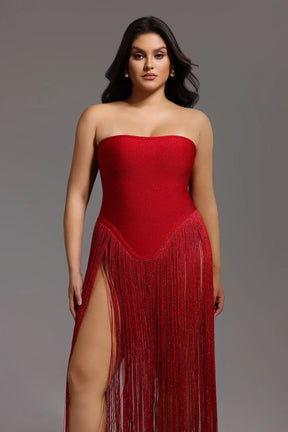 Valentina Strapless Fringe Dress