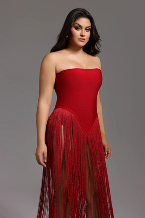 Valentina Strapless Fringe Dress