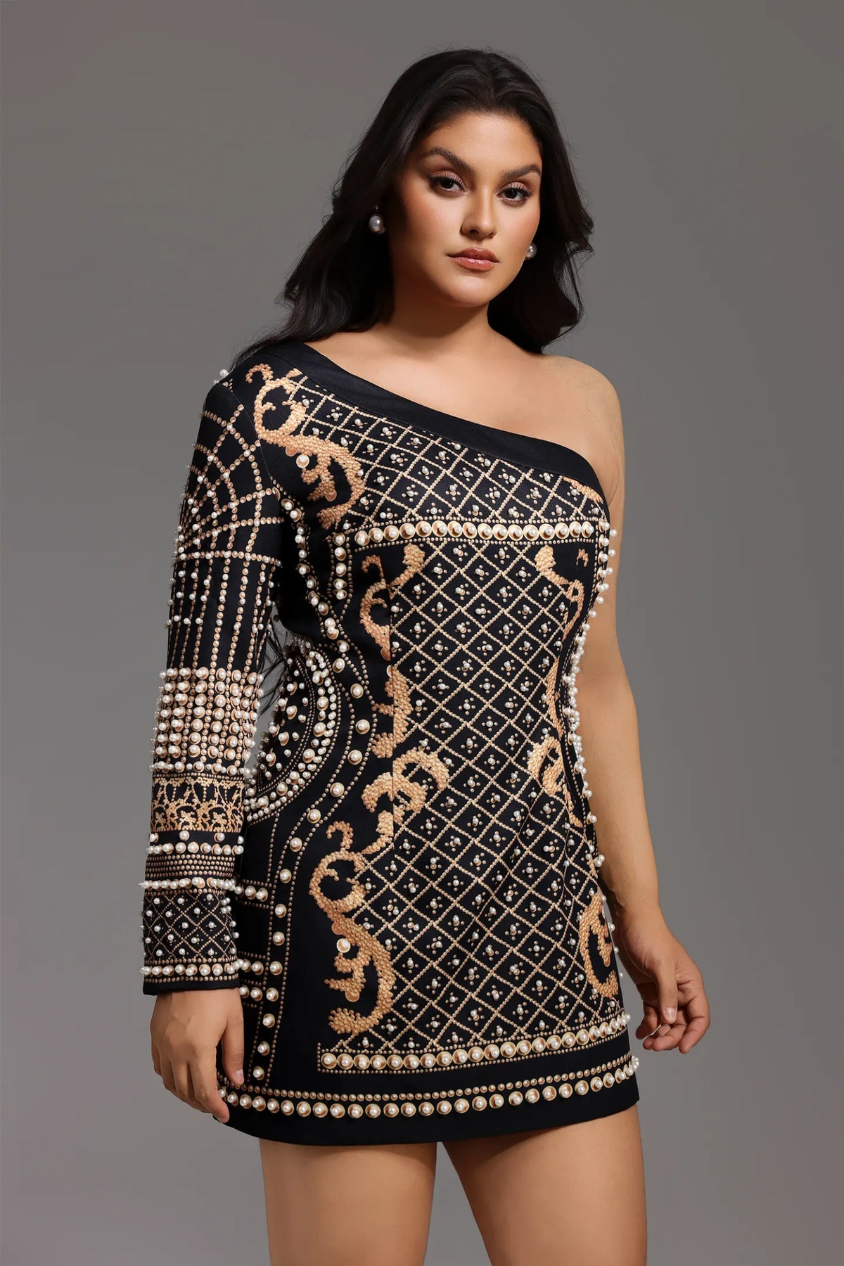 Daya One Shoulder Pearl Mini Dress