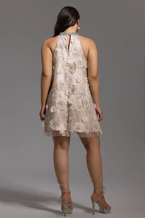 Viaua Halter Flowers Diamond Mini Dress