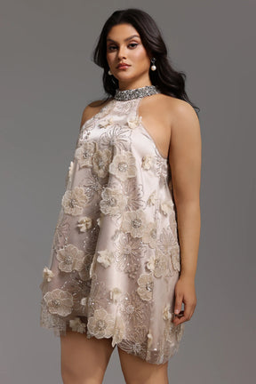 Viaua Halter Flowers Diamond Mini Dress
