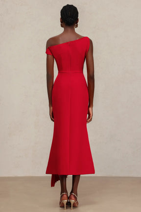 Jillian Oblique Shoulder Sleeveless Folds Midi Dress