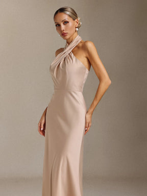Kyra Pleated, halter-neck, backless maxi dress