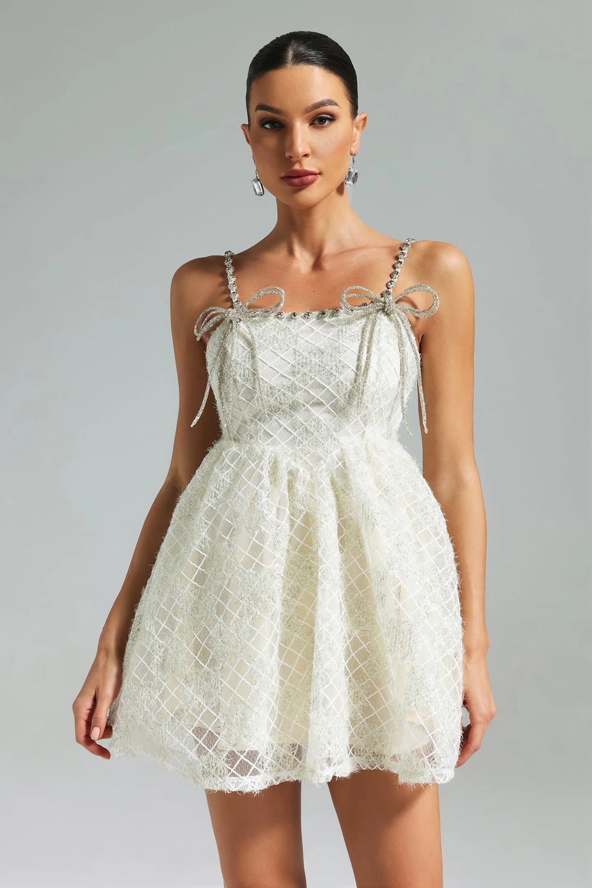 Teela Diamante Bow Mesh Mini Dress