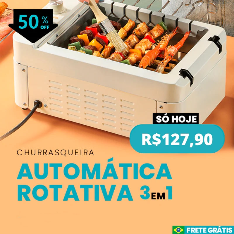 Churrasqueira Automática Rotativa 3 em 1 + Frete Grátis